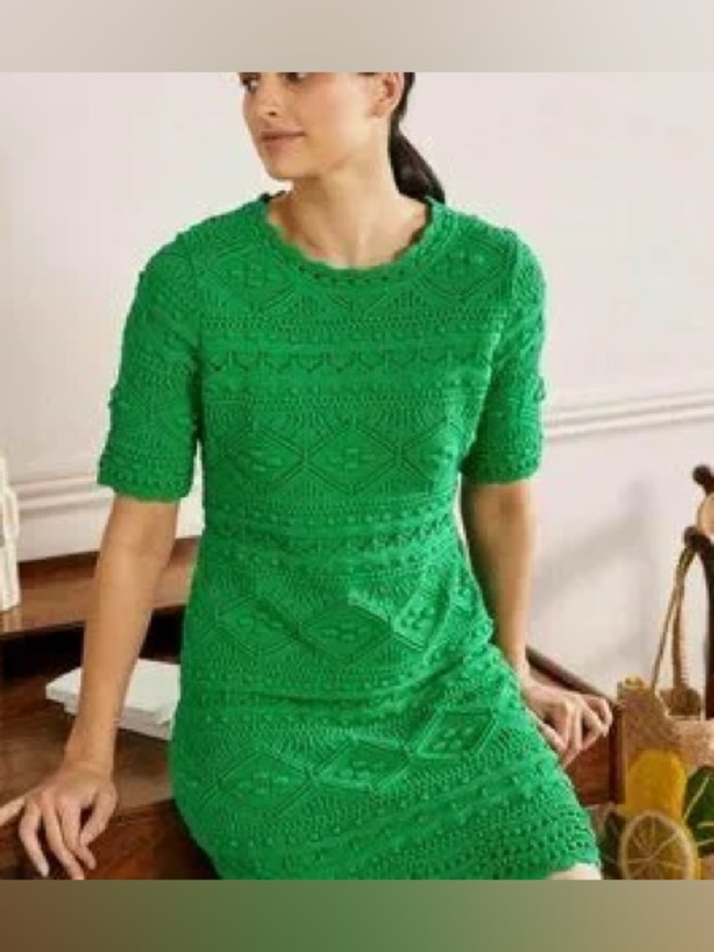 Boden Bright Green Crochet Mini Dress